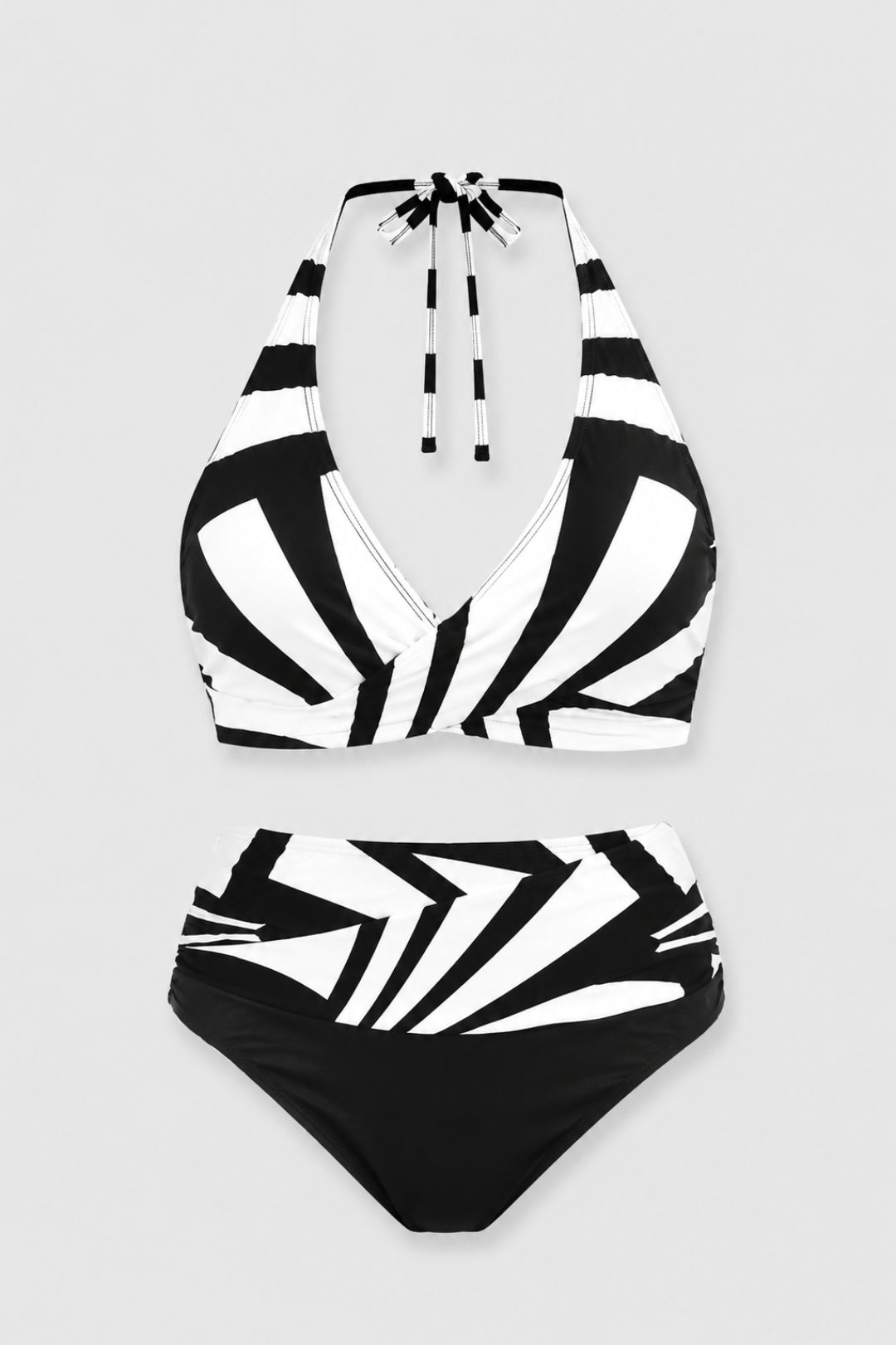Victoire - Bikini Dam Trendigt Höga Midjebadkläder med Halterneck Top i Geometriskt Mönster