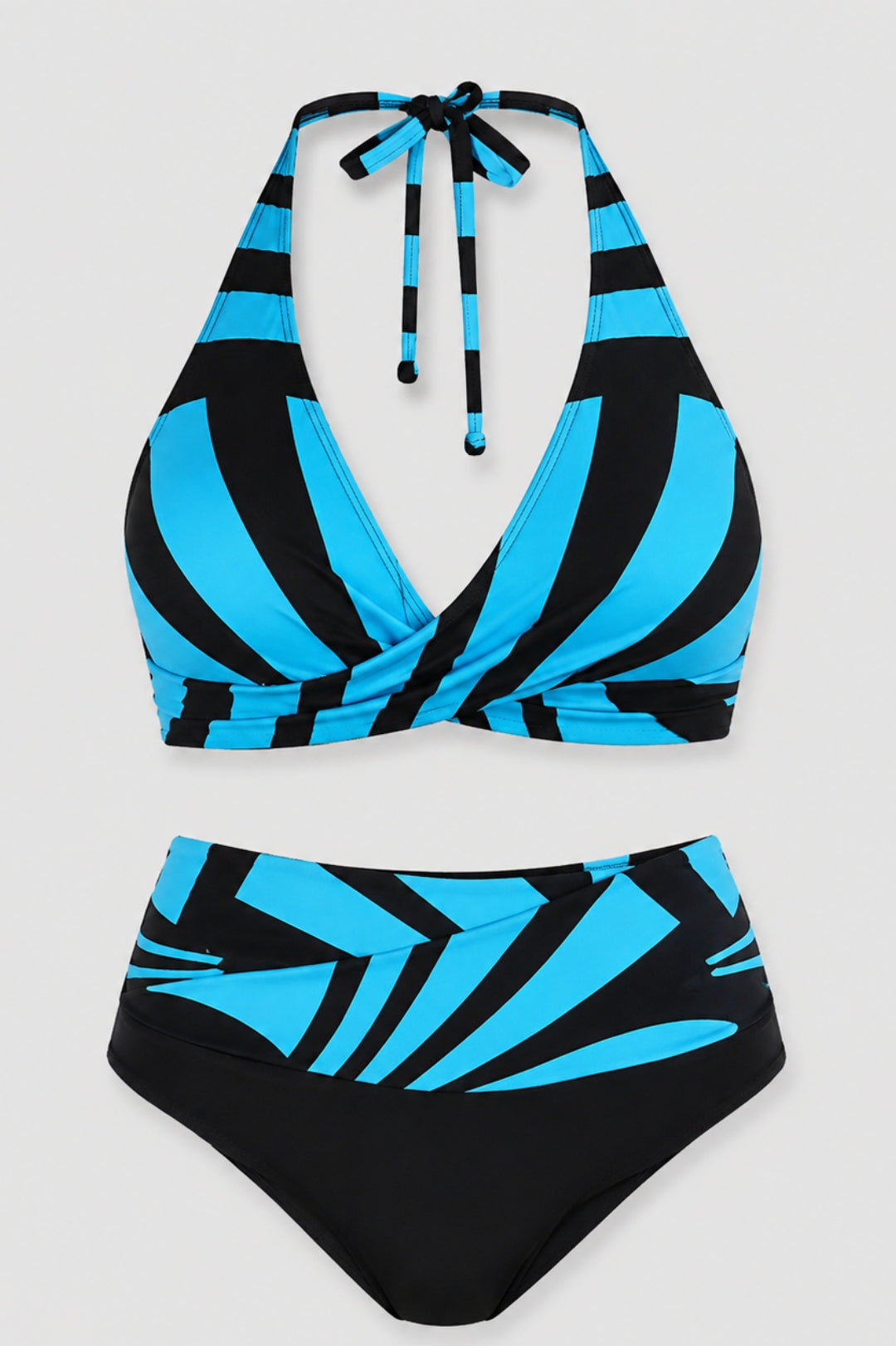 Victoire - Bikini Dam Trendigt Höga Midjebadkläder med Halterneck Top i Geometriskt Mönster