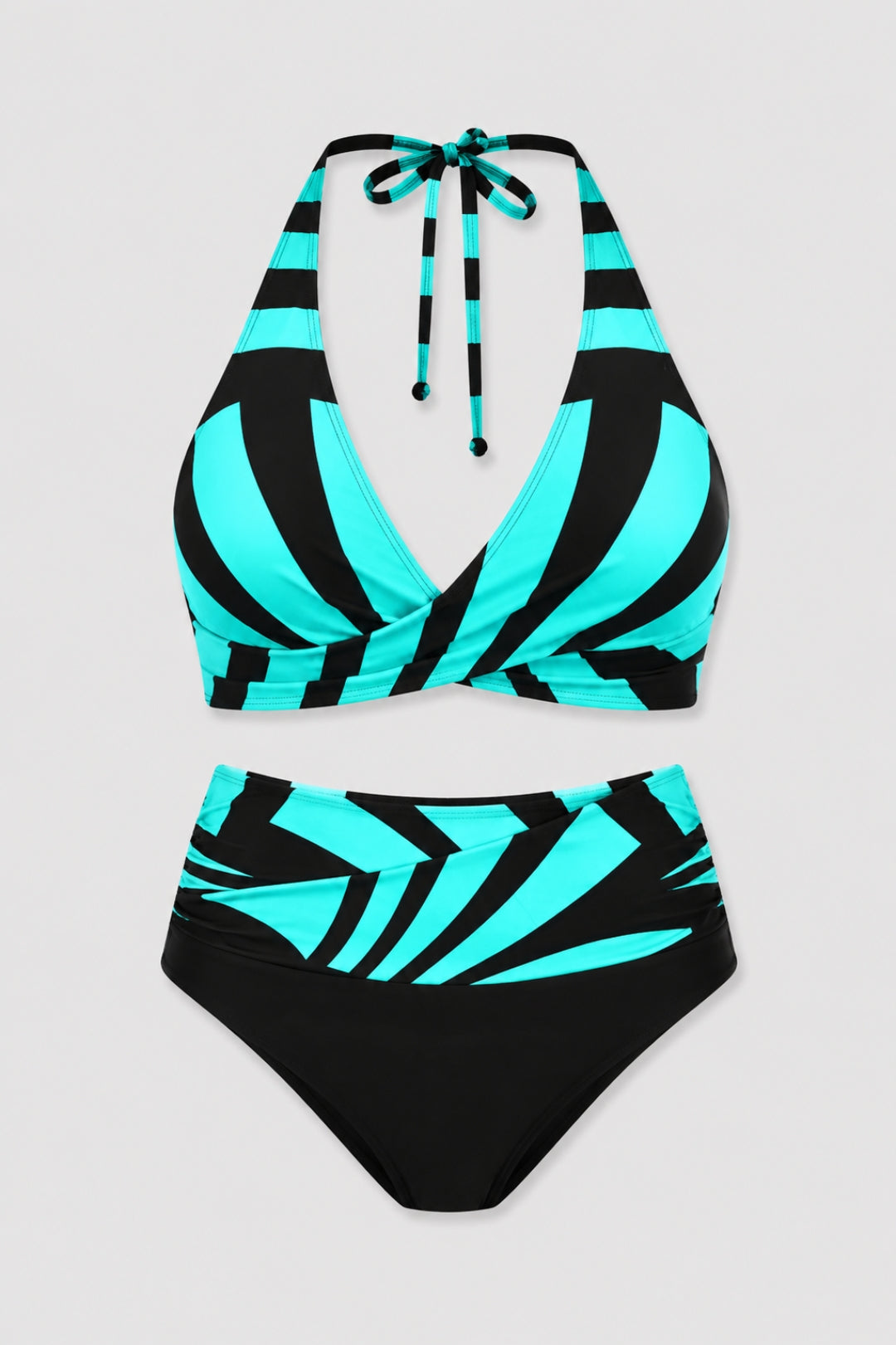 Victoire - Bikini Dam Trendigt Höga Midjebadkläder med Halterneck Top i Geometriskt Mönster