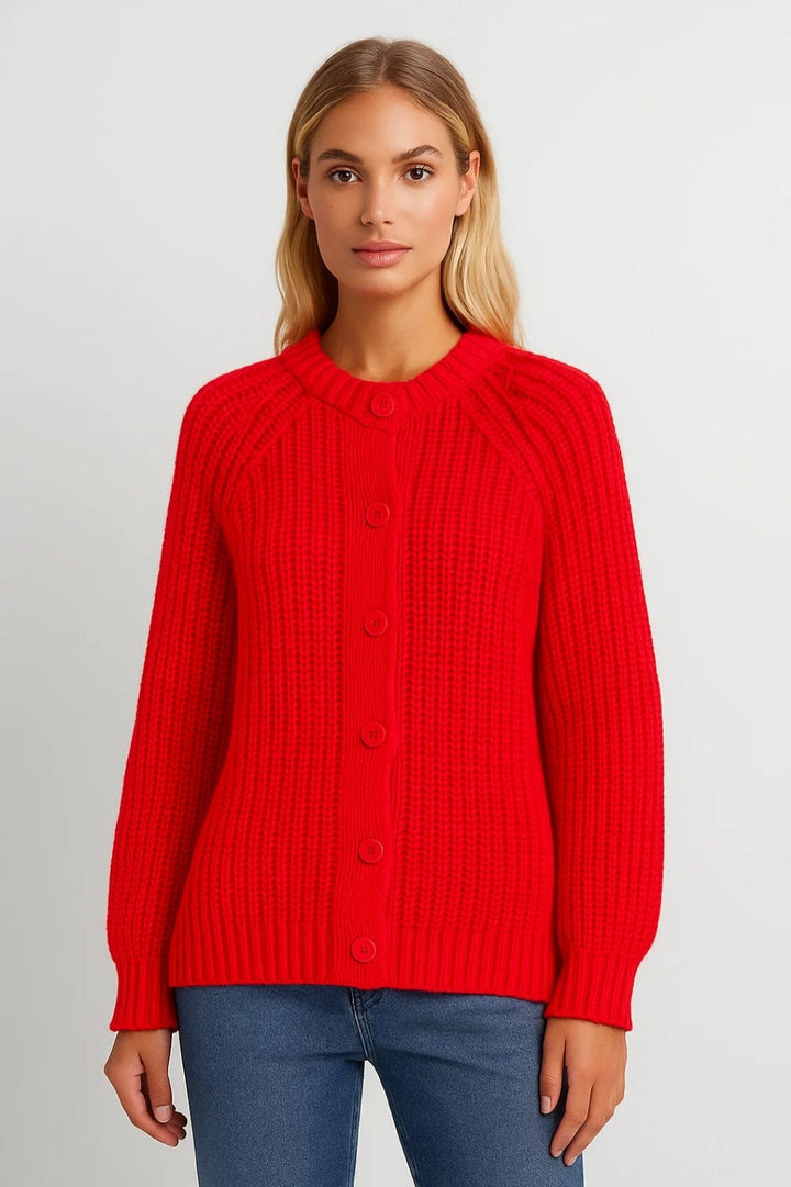 Vintercardigan för Damer | Tjock Stickning | Rakt Knäppt Design