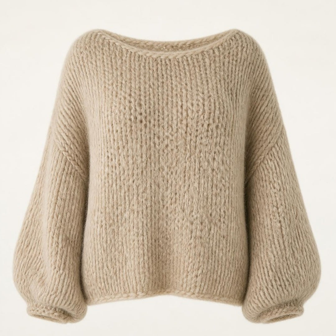 Grovstickad tröja dam i beige, studiobild