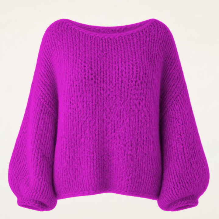Grovstickad tröja dam i magenta, produktbild