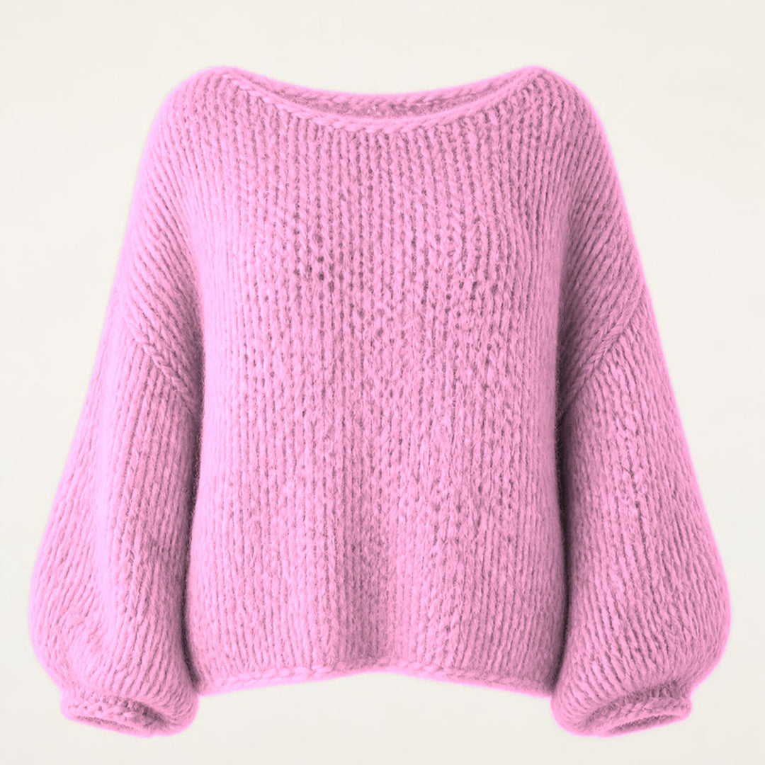 Grovstickad tröja dam i rosa, produktbild