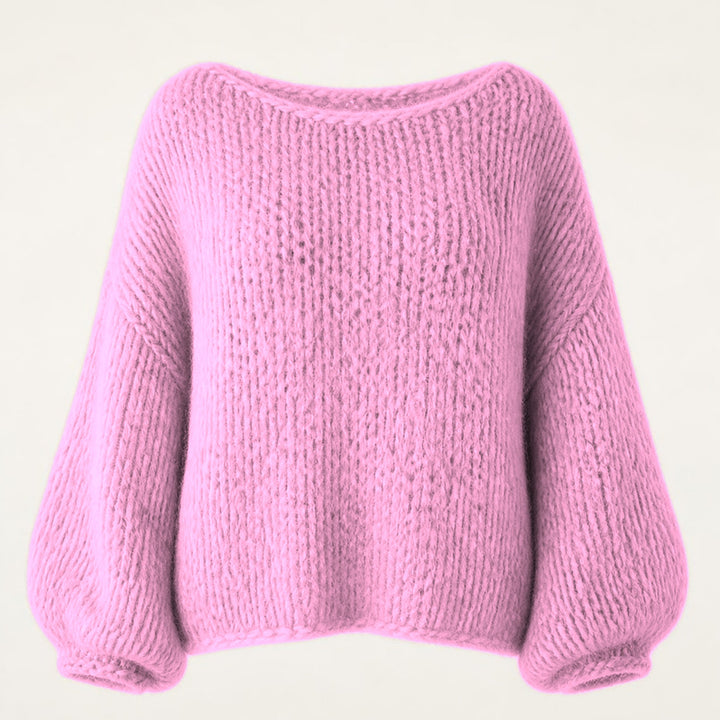 Grovstickad tröja dam i rosa, produktbild