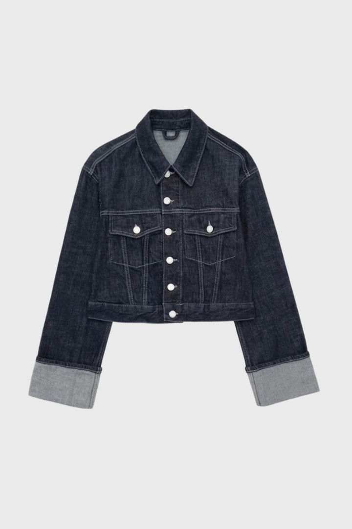 Jeansjacka dam mörkblå med uppvikta ärmar