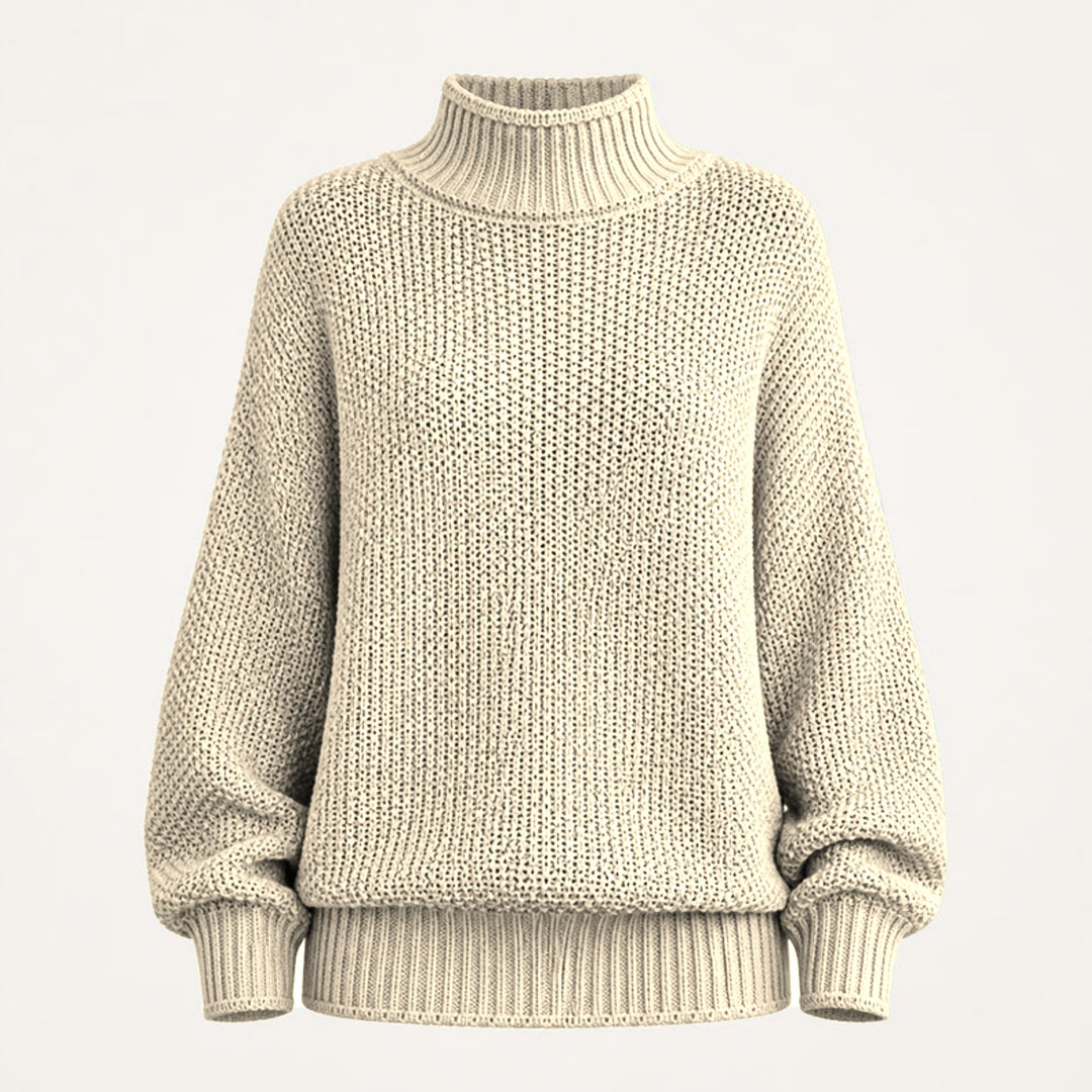 Stickad polotröja dam i beige, produktbild