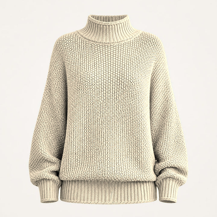 Stickad polotröja dam i beige, produktbild
