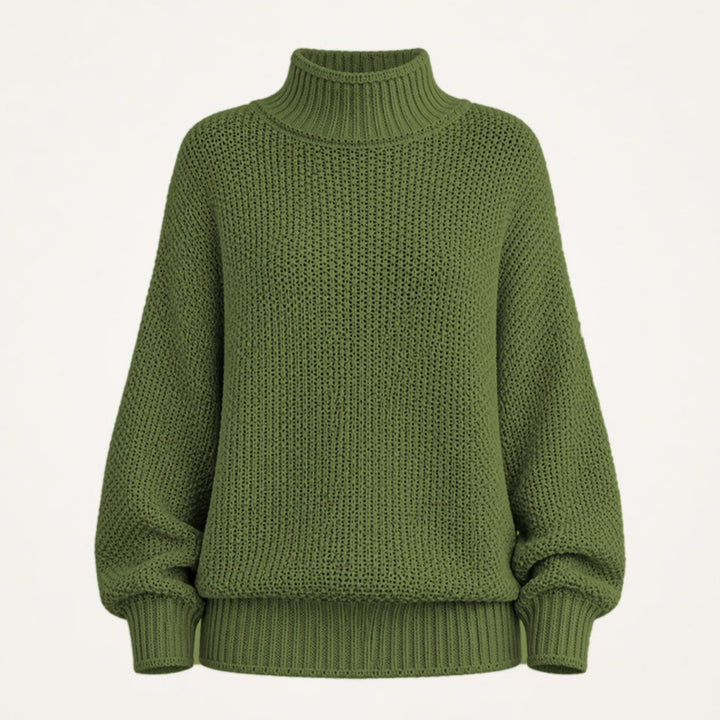 Stickad polotröja dam i olivgrön, produktbild