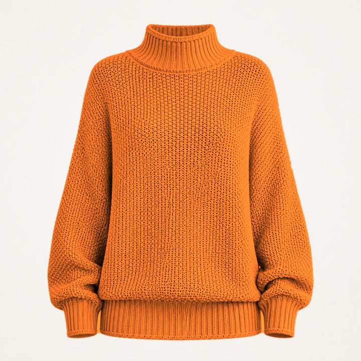 Stickad polotröja dam i orange, produktbild