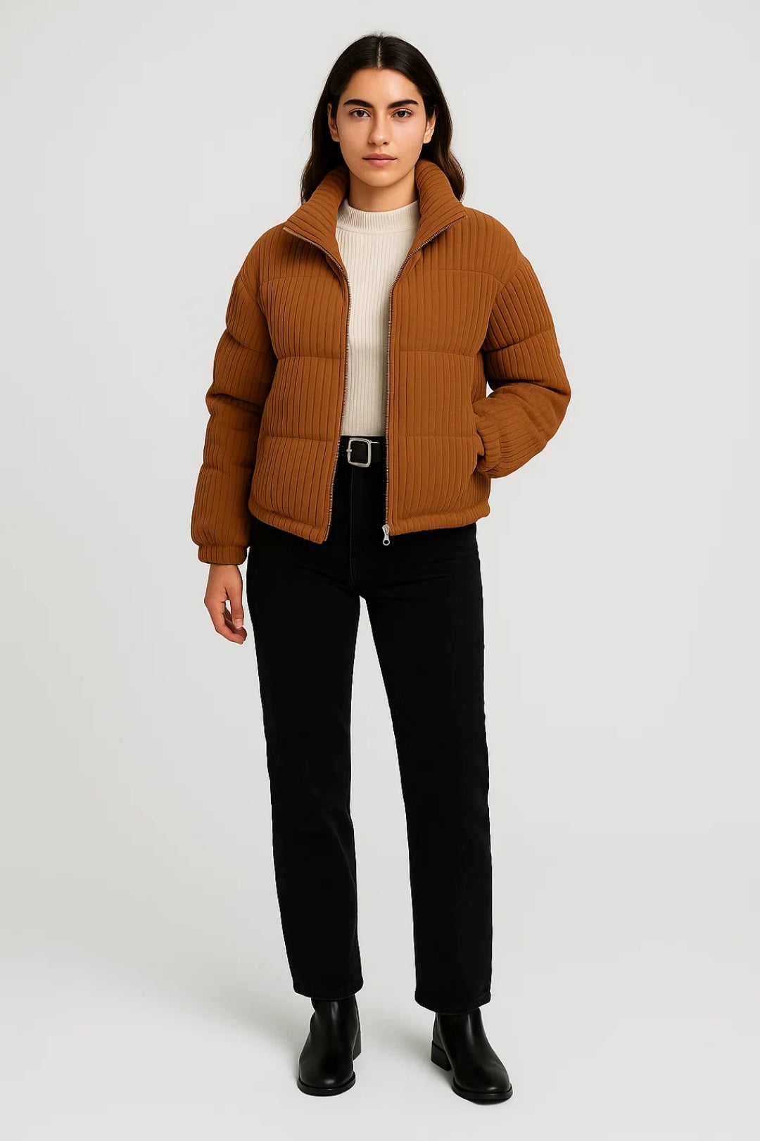 Kort pufferjack | Damjacka med ribbstruktur | Varm och trendig