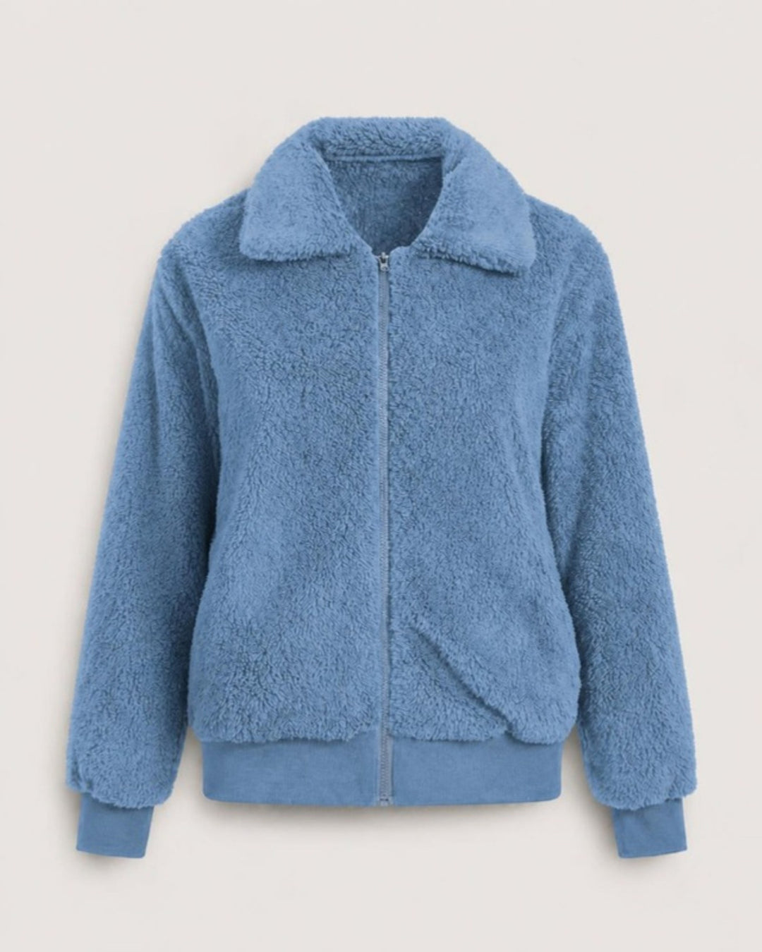 Teddyjacka dam med krage i blå, produktbild