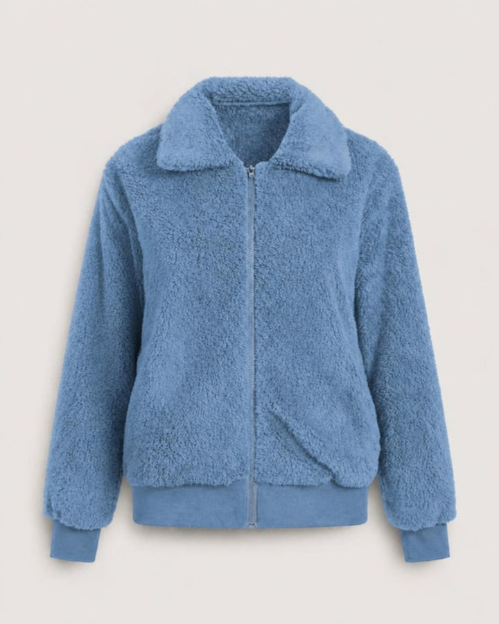 Teddyjacka dam med krage i blå, produktbild